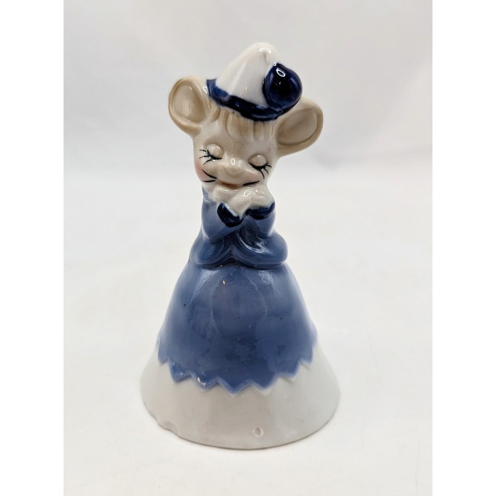 Vintage Treasure Masters Blue & White Porcelain Mouse In Night Gown Bell